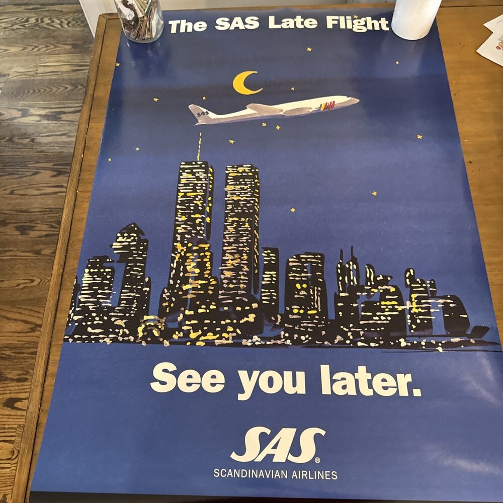 The SAS Late Flight See You Later Scandinavian Airlines Twin Towers Poster